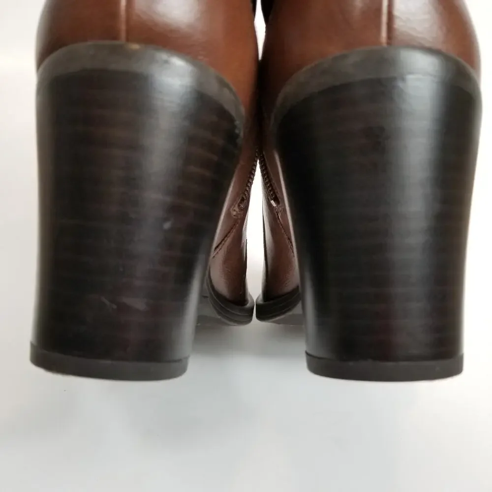 Franco Sarto Nino Women's Brown Faux Leather Stacked Heel Ankle Boots Size 8.5